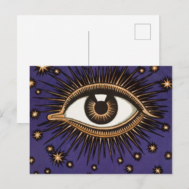 Postal Ilustracion Art Nouveau Magic Eye & Stars Vintage (Anverso / Reverso)