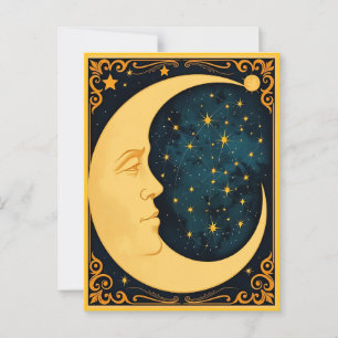 Postal Ilustracion Art Nouveau Moon