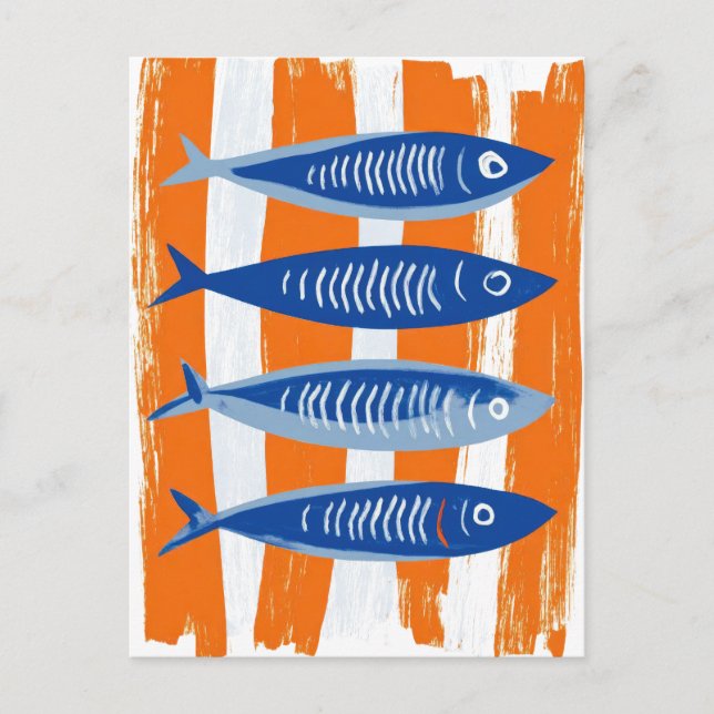 Postal Ilustración artística costera de sardinas (Anverso)