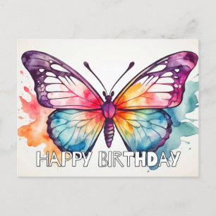 Postal Ilustración Artística de Mariposa Cumpleaños Feliz