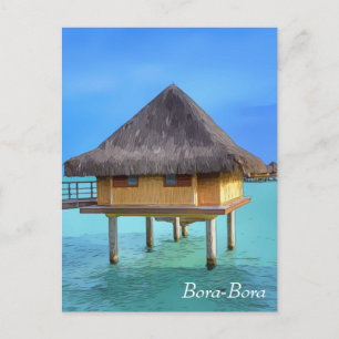 Postal Ilustracion artístico de Bora-Bora Bungalow