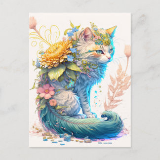 Postal Ilustracion artístico majestuoso de gatos Kitty