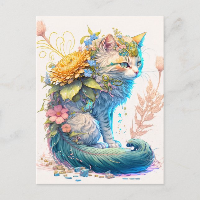 Postal Ilustracion artístico majestuoso de gatos Kitty (Anverso)