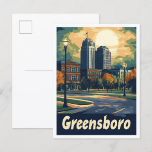 Postal Ilustracion artístico vintage de Greensboro