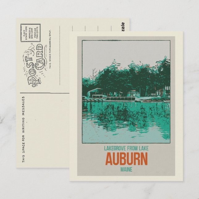 Postal Ilustracion Auburn Maine USA Lakegrove (Anverso / Reverso)
