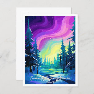 Postal Ilustracion Aurora Borealis