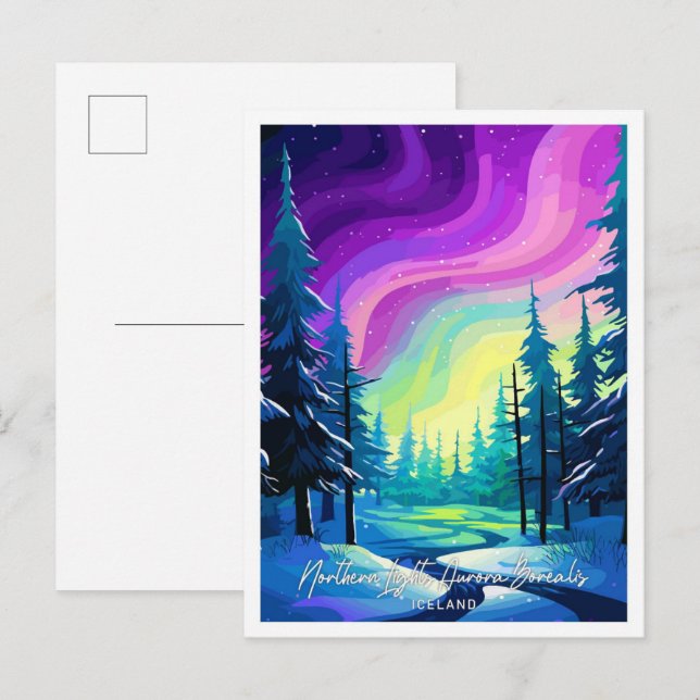 Postal Ilustracion Aurora Borealis (Anverso / Reverso)