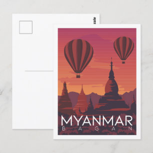 Postal Ilustracion Bagan Myanmar Famous Travel Place