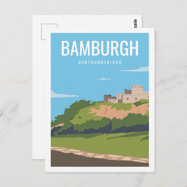 Postal Ilustracion Bamburg Northumberland Travel Place (Anverso / Reverso)