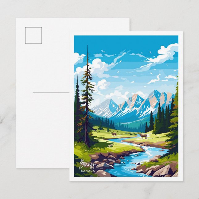 Postal Ilustracion Banff Canada Travel Vintage (Anverso / Reverso)