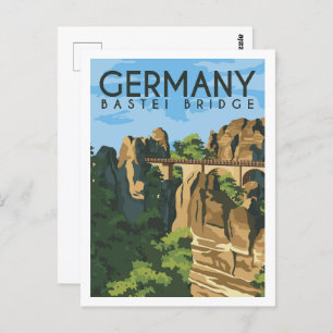 Postal Ilustracion Bastei Bridge Alemania Travel Place