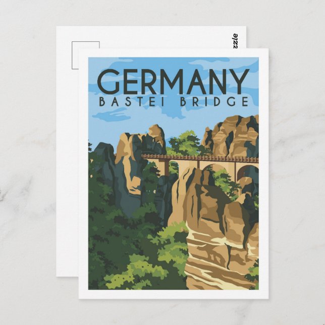 Postal Ilustracion Bastei Bridge Alemania Travel Place (Anverso / Reverso)