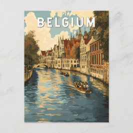 Postal Ilustracion Bélgica Viaje de arte