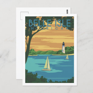 Postal Ilustracion Belle Isle Michigan USA Travel Place