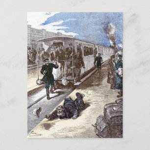Postal Ilustracion Bennet de león del motor de vapor del