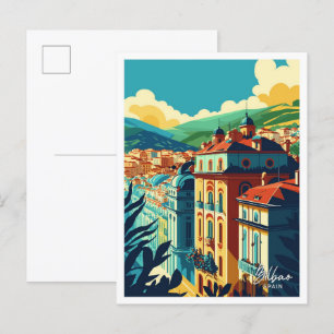 Postal Ilustracion Bilbao Spain Travel Vintage