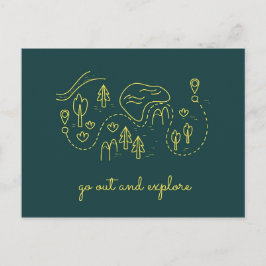 Postal Ilustracion blanco verde y amarillo para viajar