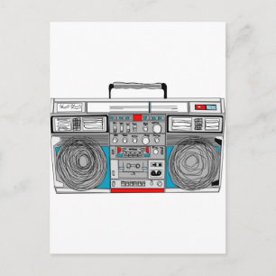 Postal ilustracion boombox de los años 80
