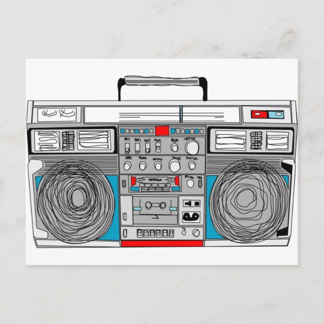Postal ilustracion boombox de los años 80 (Anverso)
