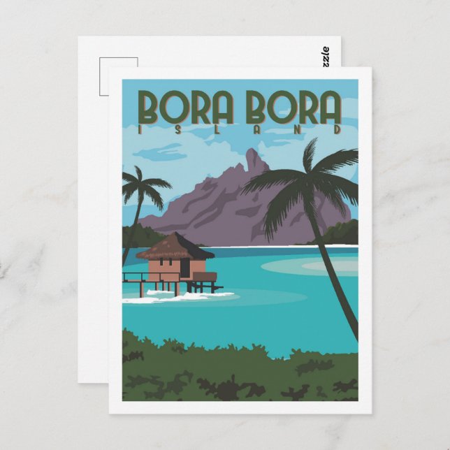 Postal Ilustracion Bora Bora Famoso Travel Place (Anverso / Reverso)