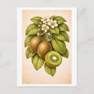 Postal Ilustración botánica de kiwi al estilo vintage