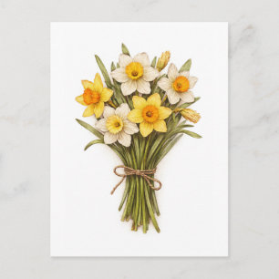 Postal Ilustración botánica de narcisos al estilo vintage