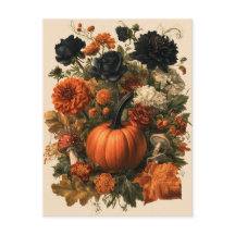 Ilustración Botánica de Otoño Vintage con Calabaza