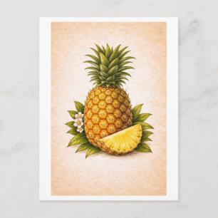 Postal Ilustración Botánica de Piña al Estilo Antiguo