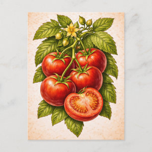 Postal Ilustración Botánica de Tomate al Estilo Antiguo