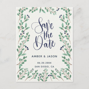 Postal Ilustracion botánico de marina y oro salven la fec