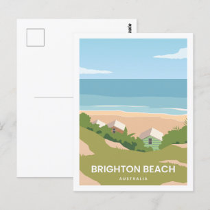 Postal Ilustracion Brighton Beach Australia Travel Place