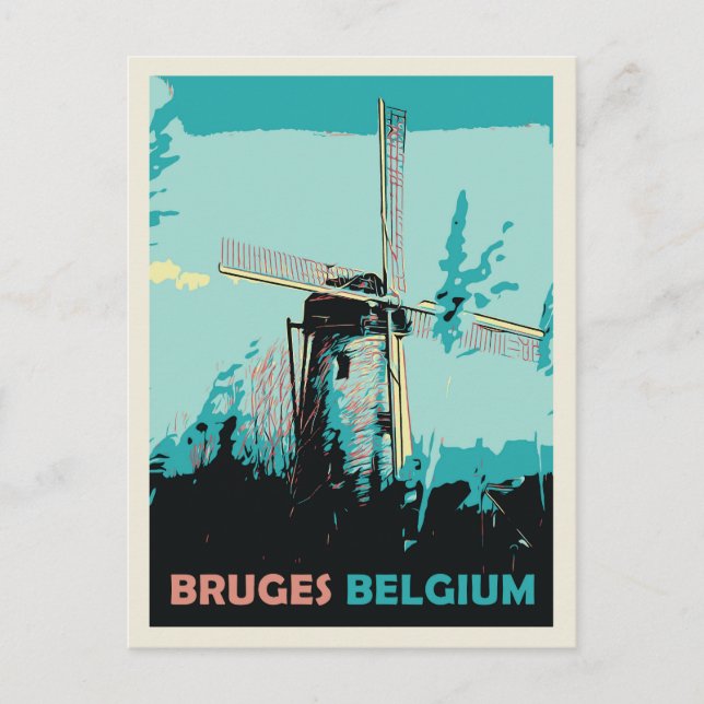 Postal Ilustracion Brujas de molino de viento Bélgica (Anverso)