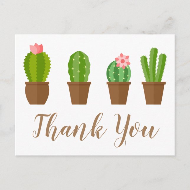 Postal Ilustracion Cacti verde y rosa moderno gracias (Anverso)