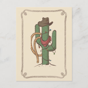 Postal Ilustracion Cactus Cowboy