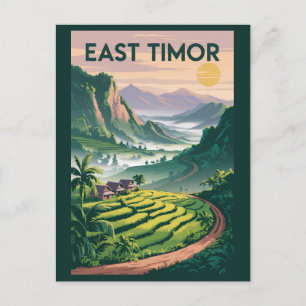 Postal Ilustracion Campos de Timor Oriental Viaje de arte