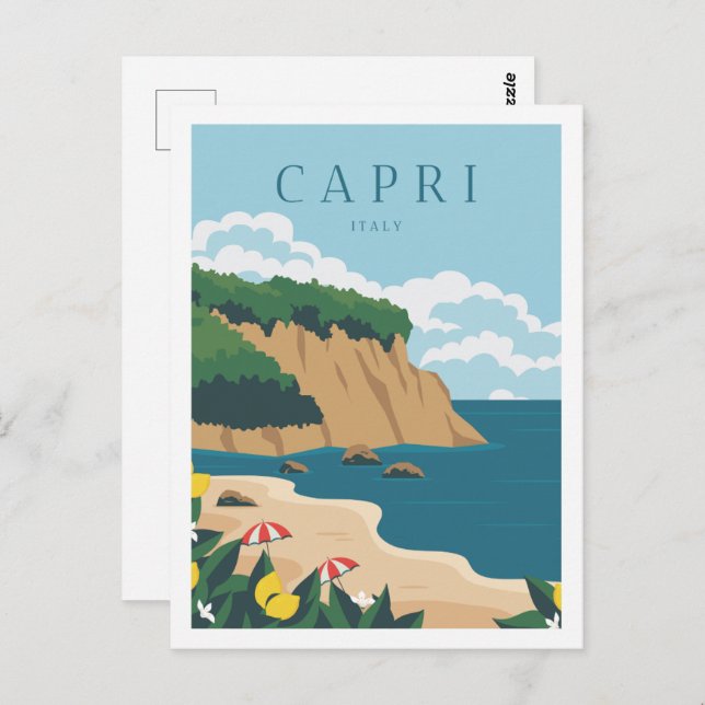 Postal Ilustracion Capri Italy Famous Travel Place (Anverso / Reverso)