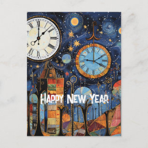 Postal Ilustración caprichosa de Año Nuevo