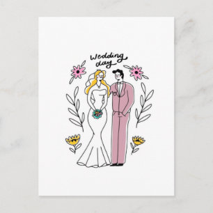 Postal Ilustración caprichosa de pareja el "Día de la Bod