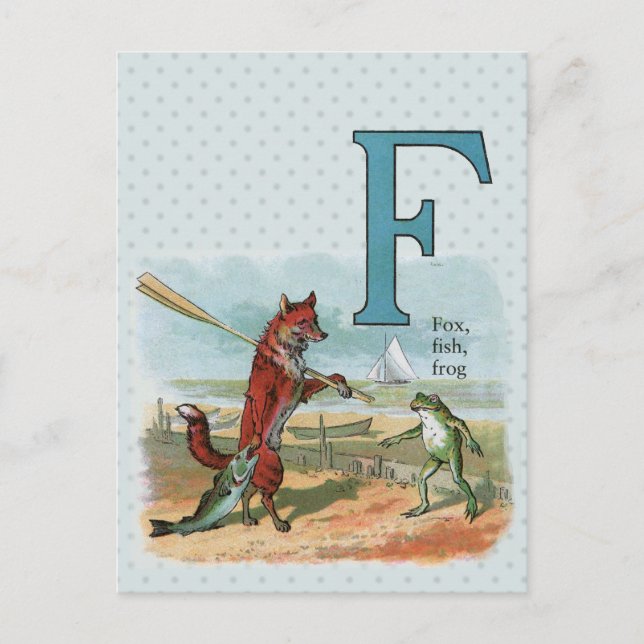 Postal Ilustración caprichosa de playa con zorro y rana v (Anverso)