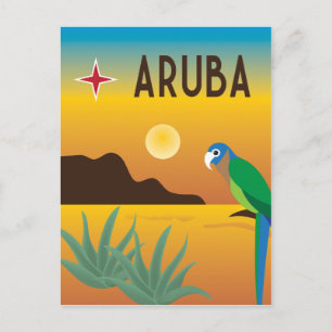 Postal Ilustración caribeña colorida de Aruba
