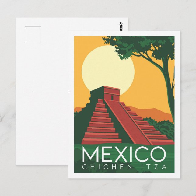 Postal Ilustracion Chichen Itza Mexico Travel Place (Anverso / Reverso)