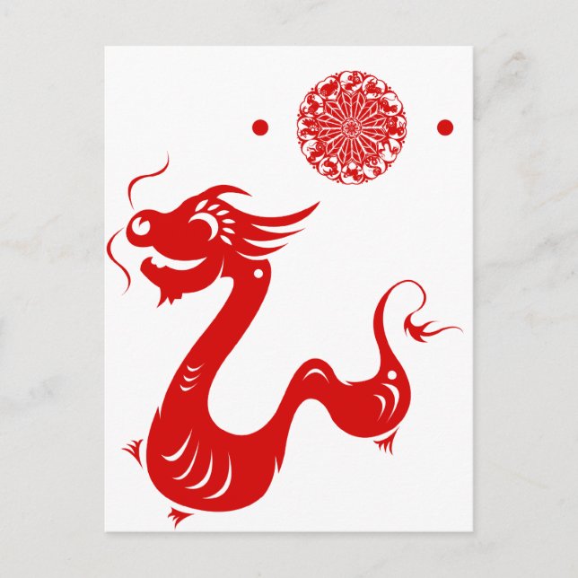 POSTAL ILUSTRACION CHINO DEL DRAGÓN PAPERCUT DEL ZODIACO (Anverso)