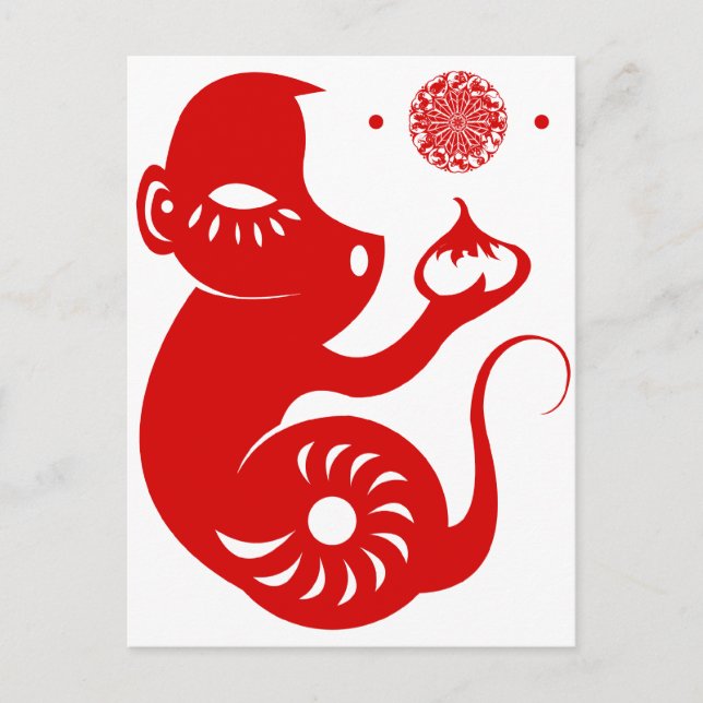 POSTAL ILUSTRACION CHINO ZODIAC PAPERCUT MONKEY (Anverso)