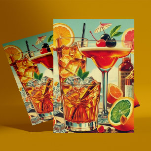 Postal Ilustracion Coktail de época