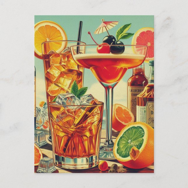 Postal Ilustracion Coktail de época (Anverso)