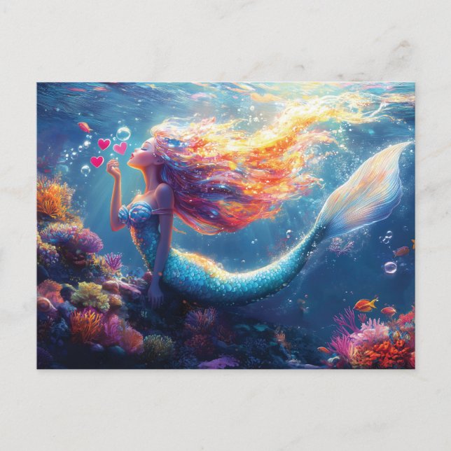 Postal Ilustracion colorido de sirena submarina (Anverso)