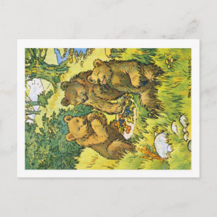 Postal Ilustracion con tres osos picnics