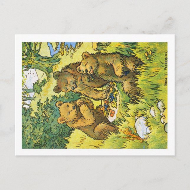Postal Ilustracion con tres osos picnics (Anverso)