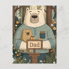 Postal Ilustración conmovedora del Día del Padre con osos