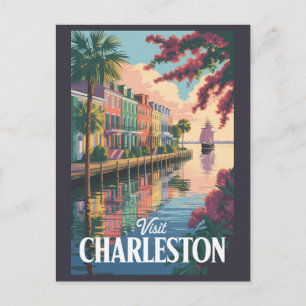 Postal Ilustracion costero de Charleston South Carolina